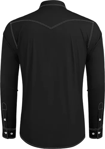 Vista 6 de COOFANDY Camisa vaquera de manga larga para hombre, de algodón, con botones, estilo casual, con bolsillos 01-Negro