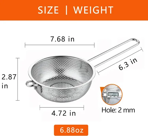 Vista 2 de GREATLINK Colador de lavabo de acero inoxidable con asa, colador de cocina, pies de descanso y colador para colar, enjuagar, freír, cocinar al vapor