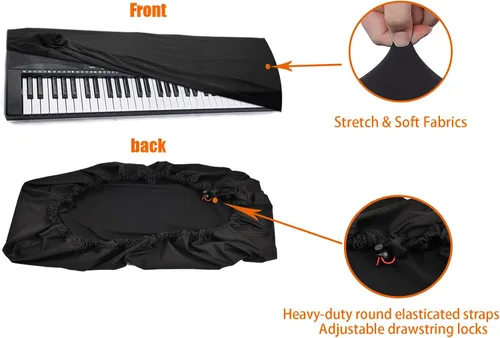 Vista 4 de Funda antipolvo para teclado de piano, 88 teclas, funda elástica para teclado electrónico con cierre de bloqueo de cable elástico (76-88 teclas)
