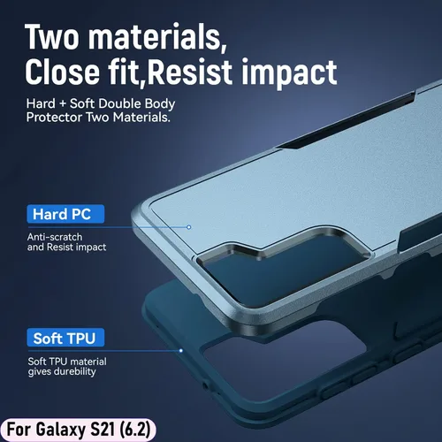 Vista 3 de Funda híbrida de doble capa para Galaxy S21 de 6.2 pulgadas, resistente a los golpes, resistente a los golpes, con 1 soporte magnético