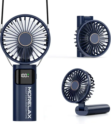 Vista 9 de Ventilador de mano portátil, mini ventilador personal plegable recargable por USB, 5200 mAh, 180 ajustables, viento de 6 velocidades, ventilador
