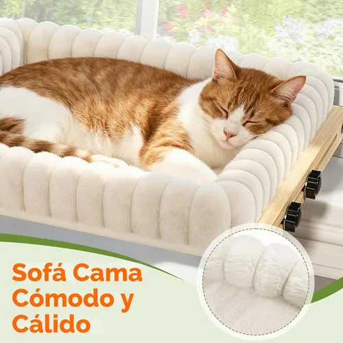 Vista 2 de XiaZ Percha para gatos con ventana, hamaca para interiores, para ventana, marco de madera ajustable, para observación de aves, tomar el sol, ahorrar