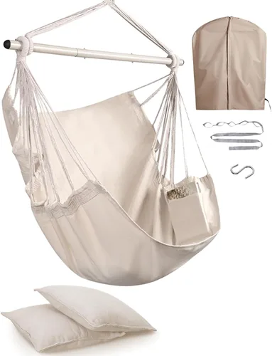 Vista 10 de MIZTLI Silla Hamaca con Columpio para Interior para Dormitorio - Máximo 500 Libras - Barra de Acero con Anillos Antideslizantes - Para