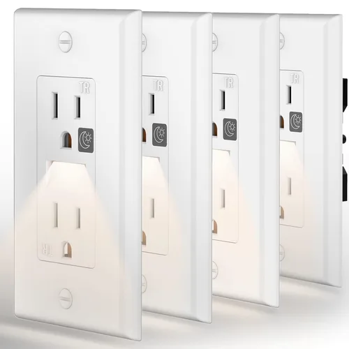 Vista 7 de SOZULAMP - Toma de corriente de 15 A con luz nocturna, LED de luz diurna, paquete de 4 Auto on/off daylight nightlight Glows through outlets