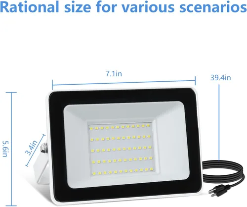 Vista 7 de UFOND Luz de inundación LED de 5000 lúmenes con enchufe, reflector impermeable de 50 W para exteriores, luces de seguridad de ángulo de iluminación