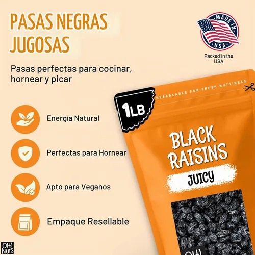 Vista 5 de Nueces jugosas pasas negras, frutas secas, sin azúcar añadido, bocadillos
