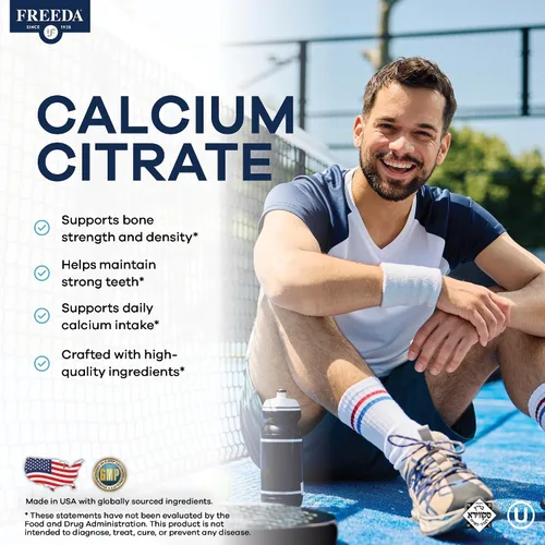 Vista 2 de Freeda Citrato de calcio – Suplemento vegano Kosher para fortalecer los huesos – Apoya la densidad ósea y la función muscular – Calcio 1000 mg por