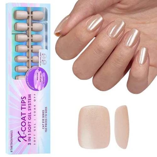 Vista 13 de BTArtboxnails XCOATTIPS - Punta francesa blanca a presión, cuadrado L, purpurina rosa Lamp-Curable 4-Week Wear, Salon Quality Value at Home