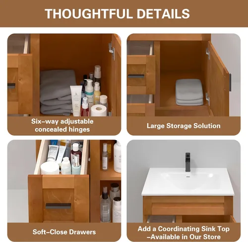 Vista 7 de Arce Shaker - Mueble para lavabo con cajones de 30 pulgadas, listo para montar