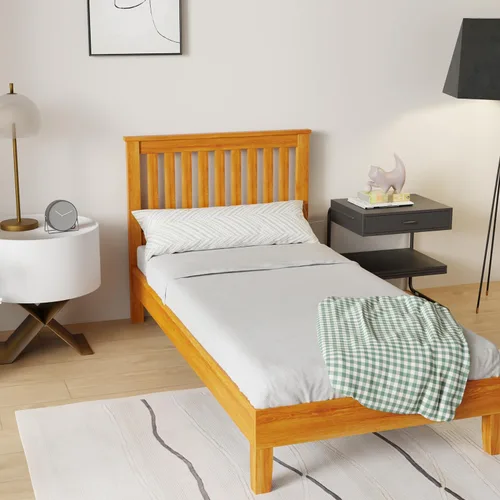 Vista 7 de PayLessHere Marco de cama de plataforma de madera, tamaño individual, marco de cama de madera maciza con cabecero, soporte de listones de madera,