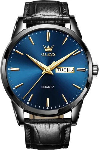 Vista 21 de OLEVS Watch for Men Chronograph Brown Leather Analog Quartz Fashion Business Dress Large Face Men Watch Day Date Luminous Waterproof Casual Male