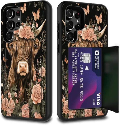 Vista 122 de Funda híbrida de doble capa con función atril para Samsung Galaxy A16 5G de 6.9 pulgadas, diseño de vaca con bandera estadounidense