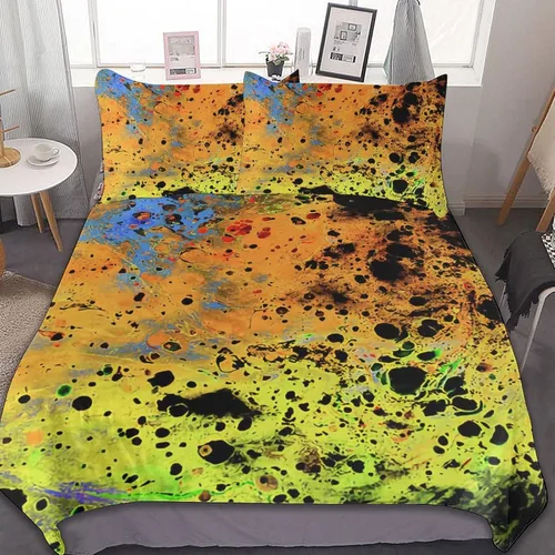 Vista 15 de Juego de 3 piezas de edredón neón que brilla en la oscuridad, funda de almohada de microfibra con cremallera para cama matrimonial, Queen
