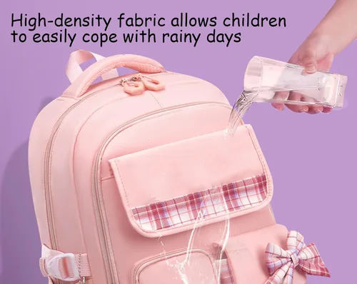 Vista 3 de Mochila azul de 5 piezas para niñas escolares – Mochila Kawaii para escuela primaria para niños, lindas mochilas a cuadros para niñas, estudiantes