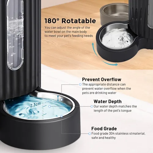 Vista 5 de ZOMISIA Alimentador de gravedad para gatos y dispensador de agua con cuencos de acero inoxidable 304, alimentador automático 2 en 1 para gatos