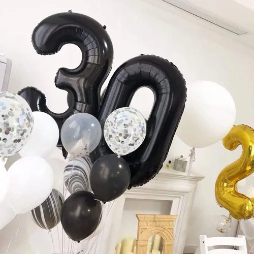Vista 4 de Globos de números grandes, negros, de 40 pulgadas