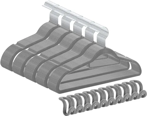 Vista 7 de Paquete de 50 + 10 perchas de terciopelo antideslizantes para ropa para trajes, perchas para ahorrar espacio de 15 a 20 libras, perchas resistentes