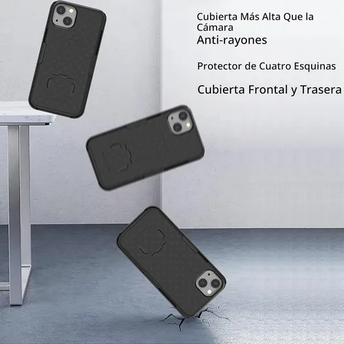 Vista 6 de Ailiber - Funda con clip para cinturón para iPhone 13/14, protector de pantalla, color negro Swivel Stand Holder, Slim Shell Slide Pouch Full Body