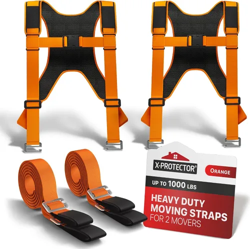 Vista 7 de X-Protector - Correas para mudanza, 2 pares, correas de elevación para 2 personas, correas para mover muebles de forma fácil y segura, perfectas