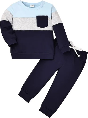 Vista 60 de Ropa de otoño e invierno para bebé, trajes de niño pequeño, sudadera de manga larga, sudadera de retazos y pantalones, 2 piezas, 12 meses a 5 años