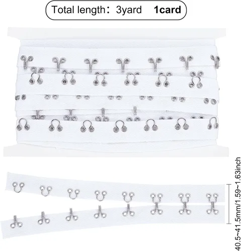 Vista 2 de FINGERINSPIRE Cinta de algodón de 3 yardas x 1.6 pulgadas con gancho y ojal, espacio de 1.2 pulgadas/1.2 in, ribete blanco con gancho, cordón