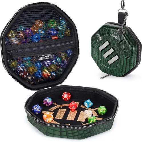 Vista 15 de ENHANCE Bandeja y estuche para dados DND – Soporte para dados DND para hasta 150 dados D&D con exterior duro resistente e interior suave protector.