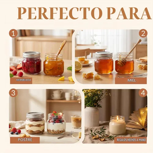 Vista 5 de CycleMore 24 tarros de vidrio transparente de 8 onzas con tapas separables de plata regulares, tarros redondos de 8.5 fl oz para especias para miel
