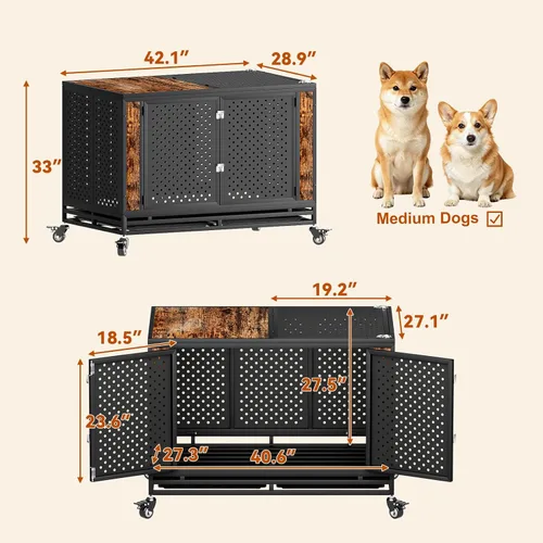 Vista 2 de Snuowu Jaula de perro indestructible resistente de 42 pulgadas para perros de alta ansiedad