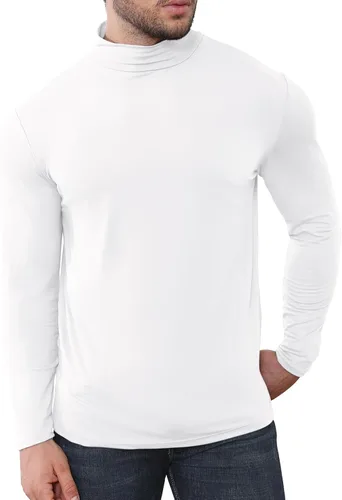 Vista 2 de Uni Clau Camisas de manga larga con cuello alto falso para hombre, suéter de moda, ajustado, con parte superior básica