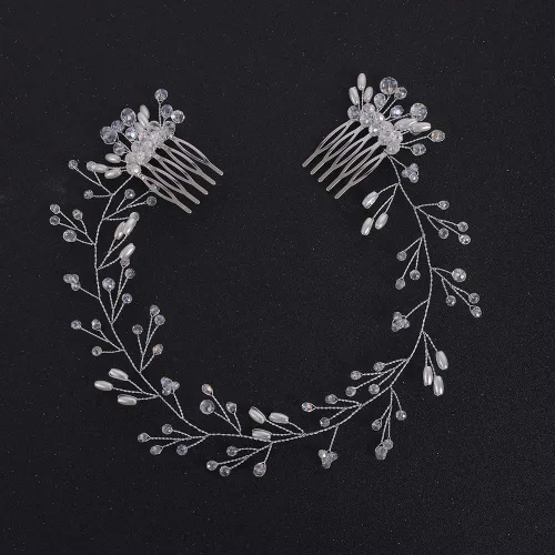 Vista 2 de Accesorios para el cabello de novia, juego de aretes de vid de cristal, diadema para boda, peine para el cabello, fiesta de noche, pieza