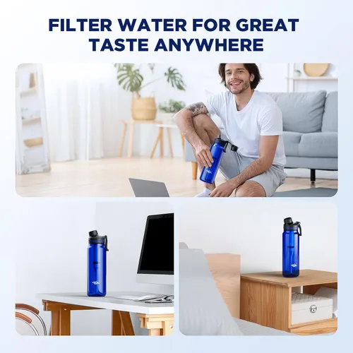 Vista 8 de Botella de agua filtrada, filtro de botella de agua Membrane Solutions C3 con cartucho de filtro ACFX2 reemplazable, filtro de agua portátil de 36
