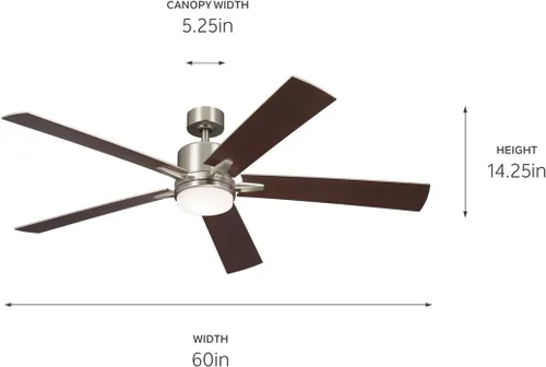 Vista 3 de Kichler Lucian Elite XL Ventilador de techo de 60 pulgadas con luz LED, níquel cepillado níquel