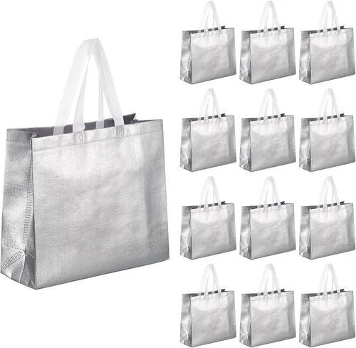 Vista 9 de MECCANIXITY 60 bolsas de regalo reutilizables, bolsa de compras brillante con asas para fiestas de cumpleaños, bodas, Navidad
