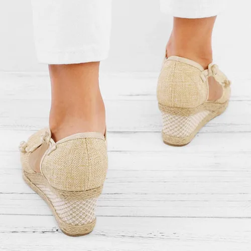 Vista 5 de Aniywn Sandalias de cuña retro con punta cerrada para mujer, con correa de hebilla, alpargatas para mujer