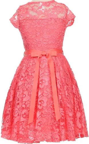 Vista 34 de Little Girl - Vestido de niña con manga de encaje y cinturón de piedras