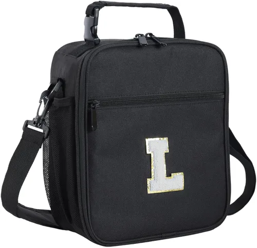 Vista 32 de ELEFOCUS Lonchera aislada con inicial para mujeres y hombres, bolsa de almuerzo personalizada con monograma con correa de hombro ajustable