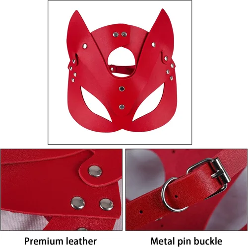 Vista 3 de Máscara de cuero para mujer, disfraz de gato sexual, máscara de media cara, máscara de animal para cosplay, fiesta de Halloween, mujeres y mujeres