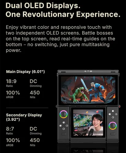 Vista 3 de ONEXSUGAR - Consola de juegos portátil con pantalla OLED dual, con procesador de juegos Snapdragon G3 Gen 3, 16 GB + 512 GB de almacenamiento