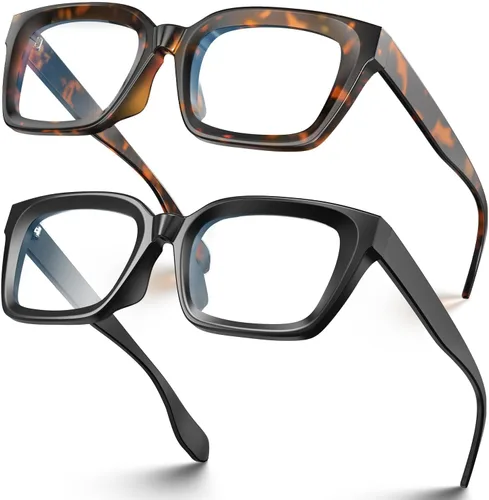 Vista 17 de Square Blue Light Glasses for woman Chunky Oversized negro (Black&Clear)