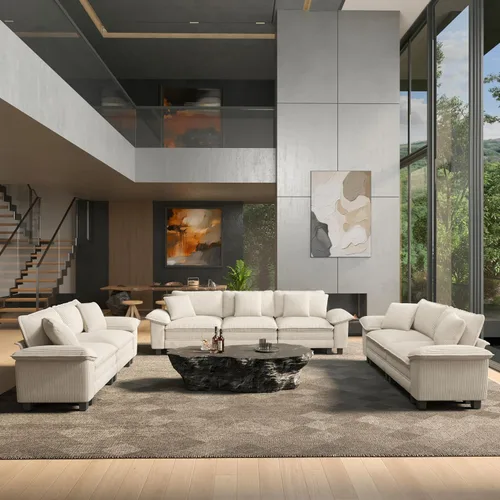 Vista 24 de HERA'S HOUSE Juego de sofás seccionales modulares de 2 piezas, juego de sofá de gran tamaño con loveseat y sillón, cómodos sofás nube con cojines