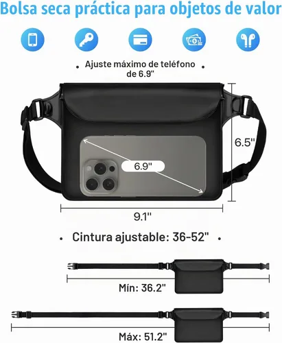 Vista 4 de F-color Riñonera impermeable – Cruise Essentials 2026 – Bolsa impermeable con correa ajustable en la cintura, bolsa seca enrollable con triple