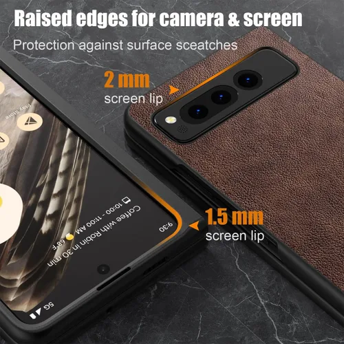 Vista 2 de Funda para Google Pixel Fold de cuero de alta calidad, diseño retro, funda protectora completa para Google Pixel Fold 5G (café)