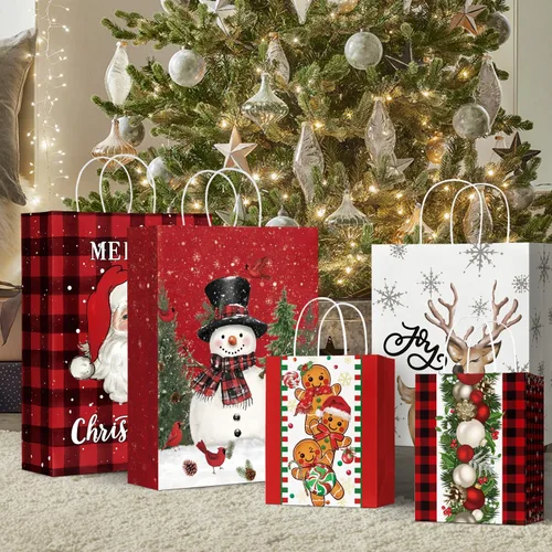 Vista 3 de Horaldaily 24 bolsas de papel de regalo de Navidad a granel con asas para envolver regalos de Navidad (6 jumbo, 6 grandes, 6 medianas, 6 pequeñas)