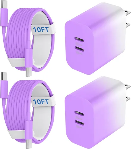 Vista 23 de Cargador para teléfono 15/16/17 Pro Max de carga rápida, bloque de carga USB C de doble puerto de 20 W con cable de carga USB C a C de 6.6 pies