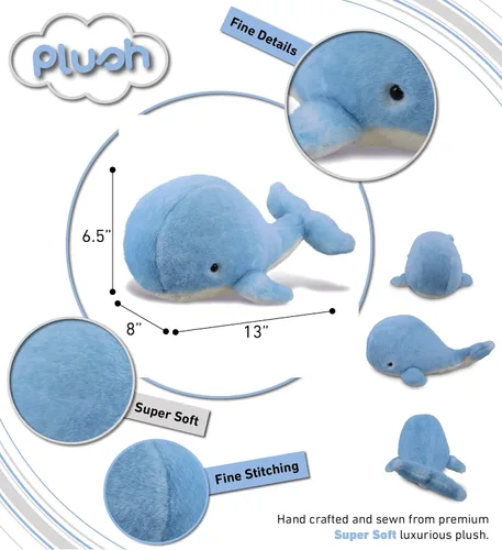 Vista 3 de DolliBu Animal de Peluche Ballena - Ballena Azul Suave y Abrazable, Adorable Juguete de Peluche de Ballena para Tiempo de Juego, Lindos Regalos