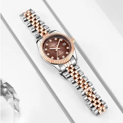 Vista 8 de Reloj clásico para mujer con banda de acero inoxidable sólido, reloj de vestir para mujer, reloj con calendario