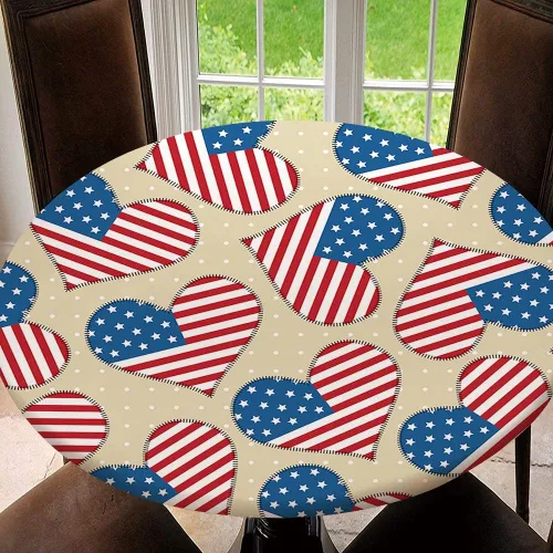 Vista 9 de Mantel redondo ajustable con protector elástico de bandera estadounidense del 4 de julio, mantel impermeable a prueba de aceite, mantel de 40 Tipo 30