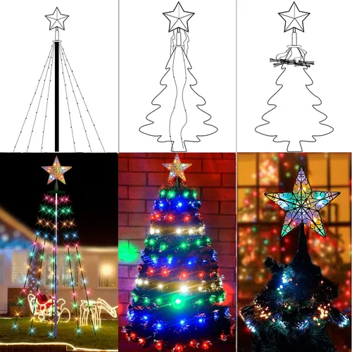 Vista 6 de Dazzle Bright - Luces de árbol de Navidad, 448 luces LED en cascada con control remoto y 8 modos de iluminación, 2.5 m X 16 líneas de luces