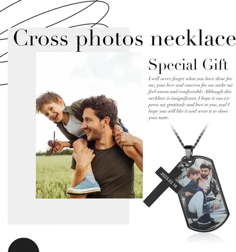 Vista 5 de Collar con foto personalizada para hombres, día del padre, etiqueta de perro con nombre personalizado para hombres, novio, collar conmemorativo