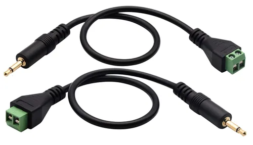 Vista 4 de Cable conector de bloque de terminales de tornillo de 0.138 in (1/8 pulgadas) 0.138 in TS mono macho a 2 pines/forma hembra tornillo cable adaptador